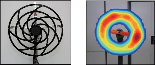 阵列传声器实物与声源成像示例 / Microphone array and acoustic imaging example